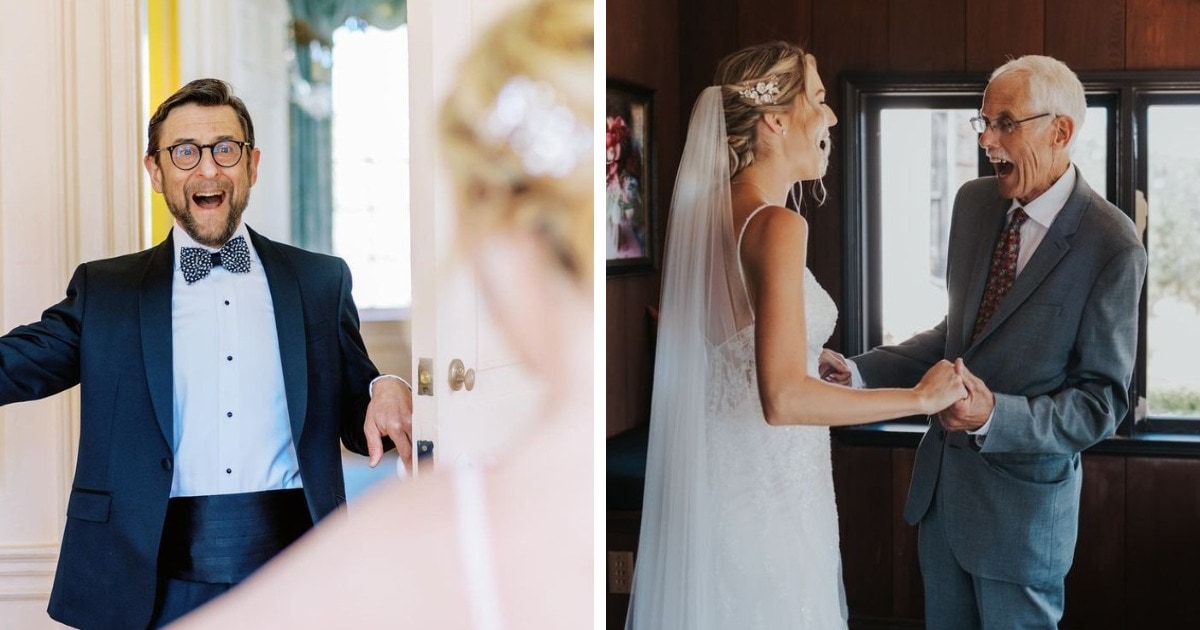 15 фотографий трогательных моментов со свадеб, когда отцы впервые увидели своих дочерей в свадебном платье