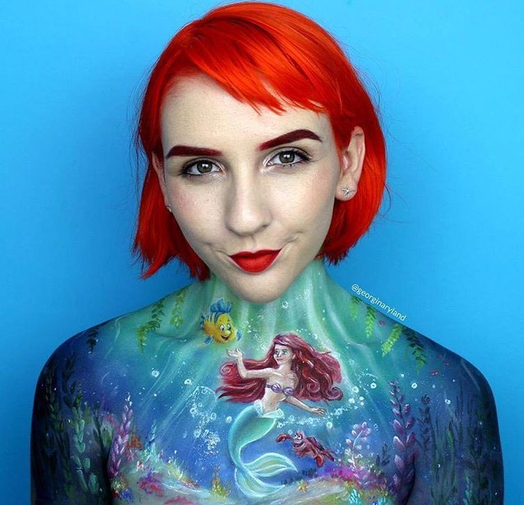 Визажист создает невероятные рисунки на своём теле, Джорджина Райланд 