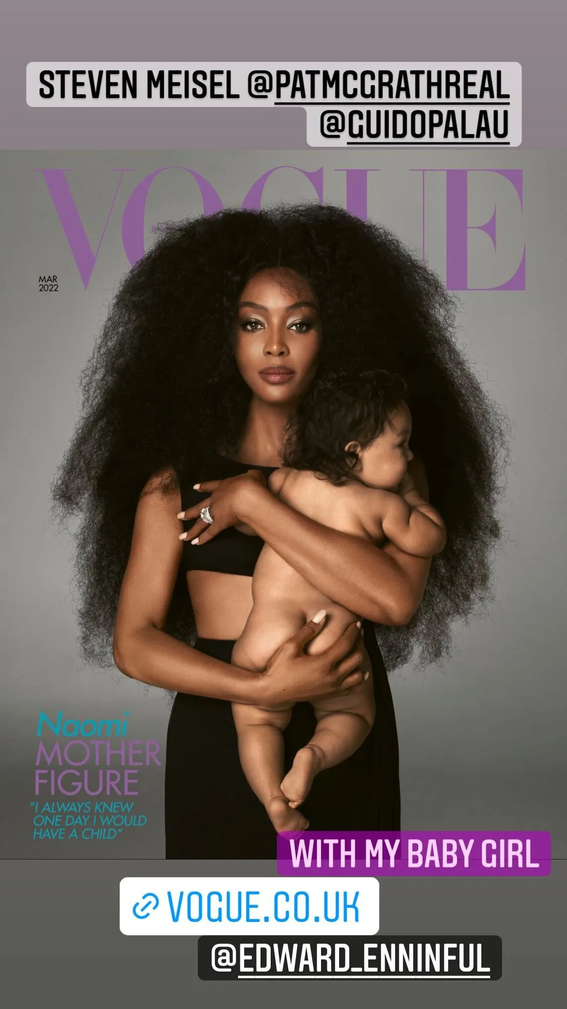Наоми Кэмпбелл с ребенком на обложке Vogue